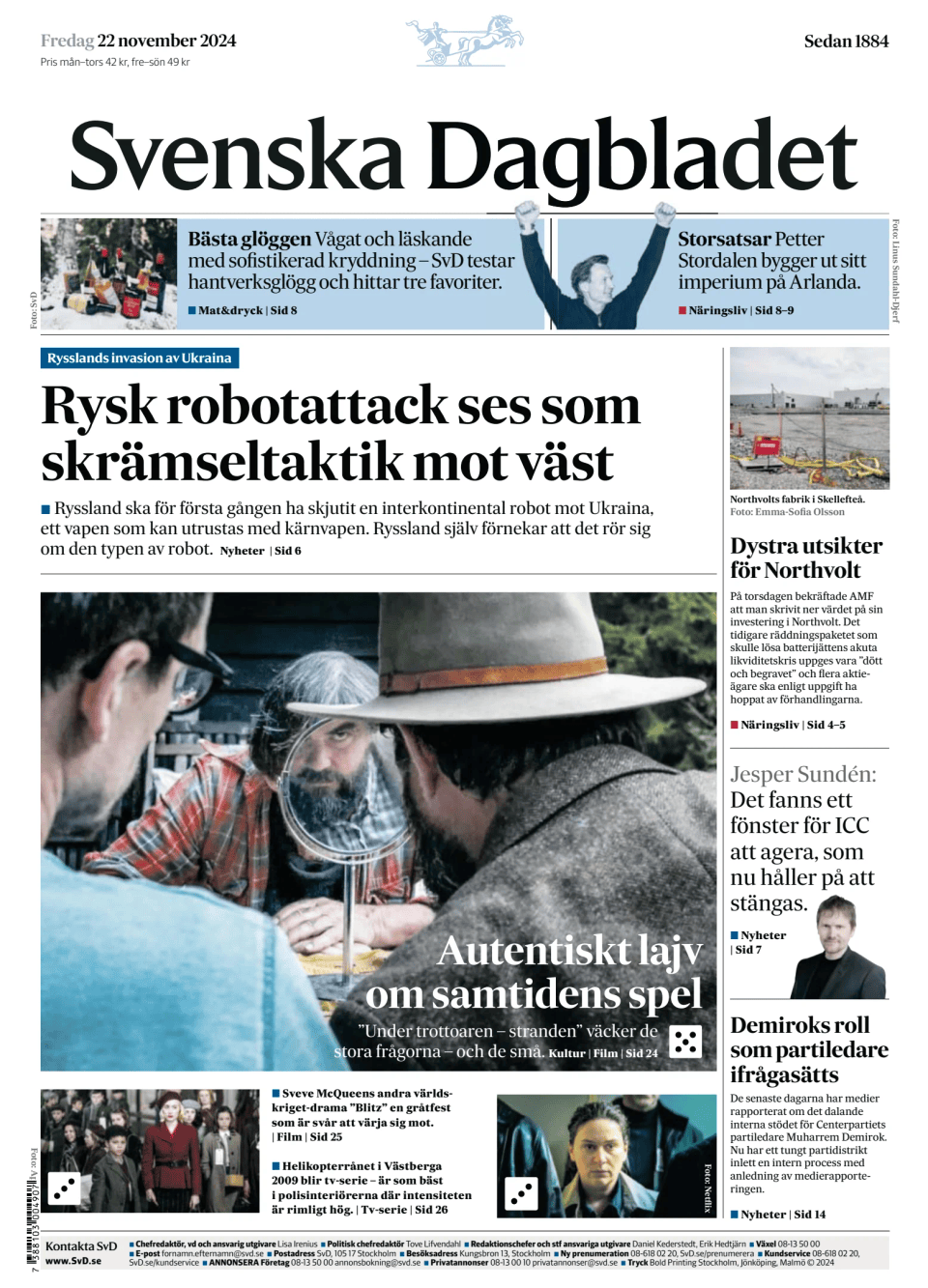 Prima-pagina-Svenska Dagbladet-edizione-di-oggi-20241122